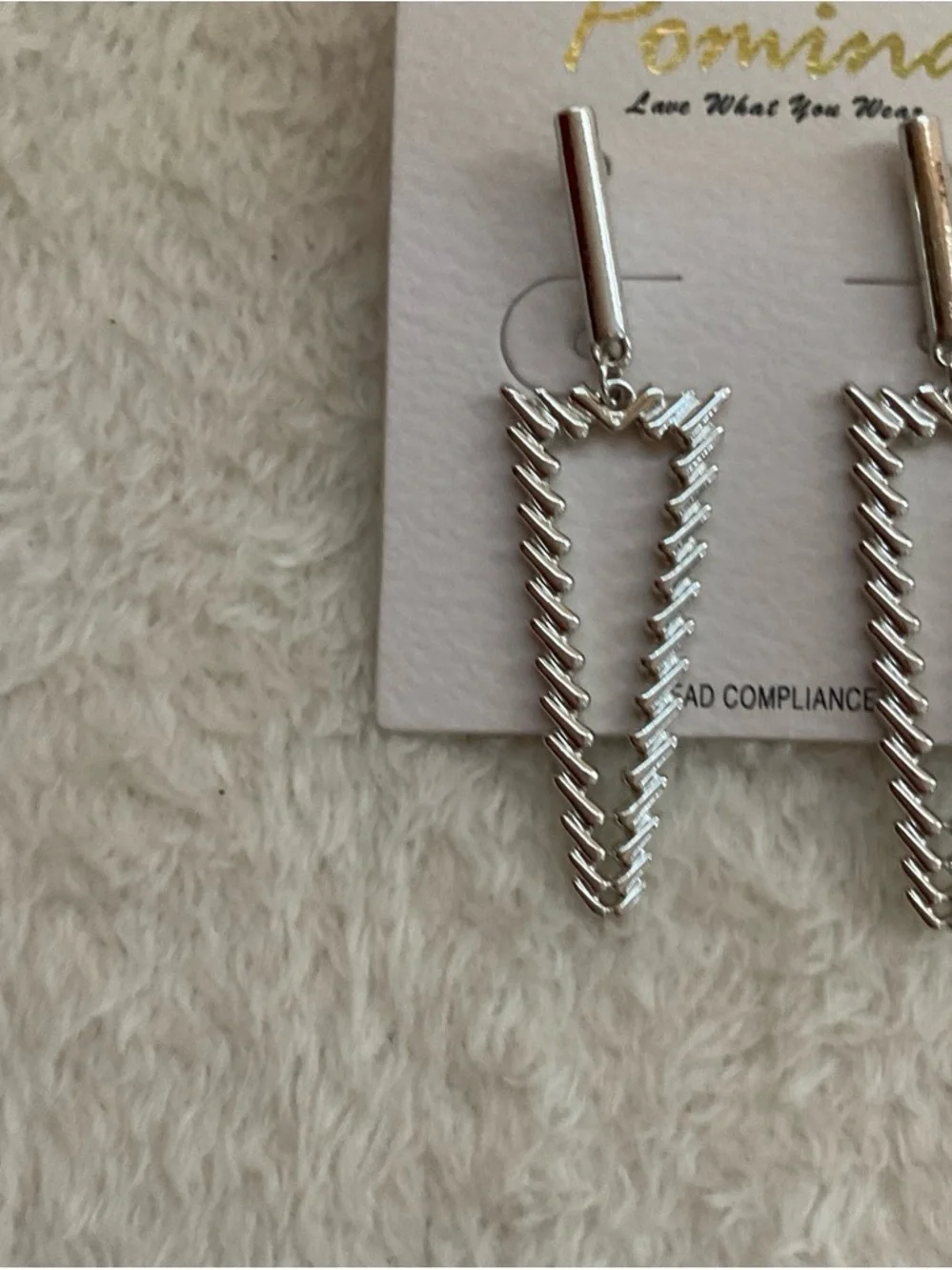 Pomina Silver Textured Chevron Drop Earrings
